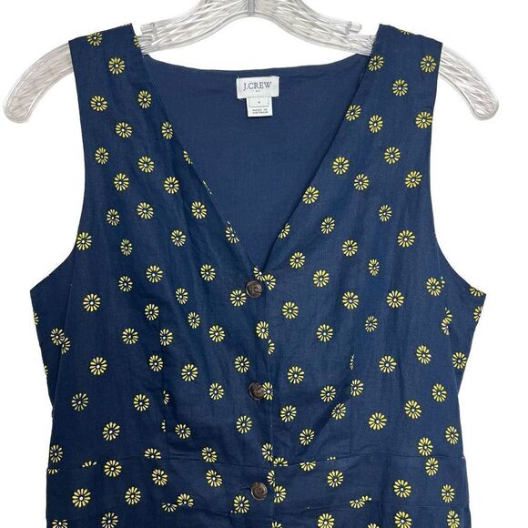 J.Crew Floral Navy V-neck Button-front Dress in Linen Blend Size 4 - Picture 4 of 12